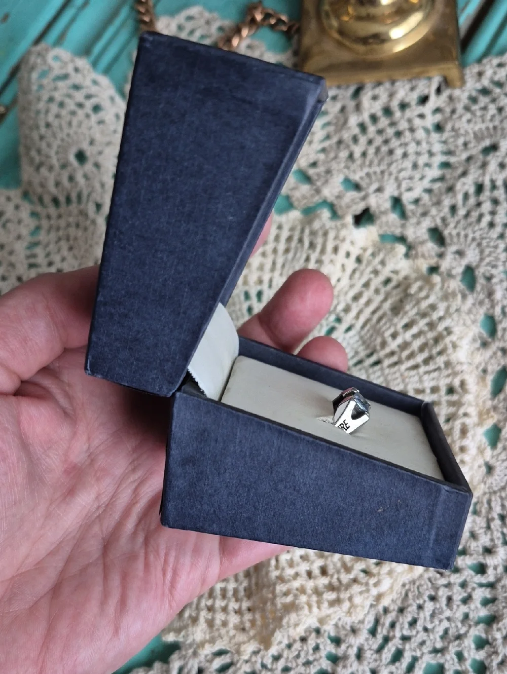 🌙Vintage Jostens Blue Aquamarine Engraved Ring In Box Religious Statement